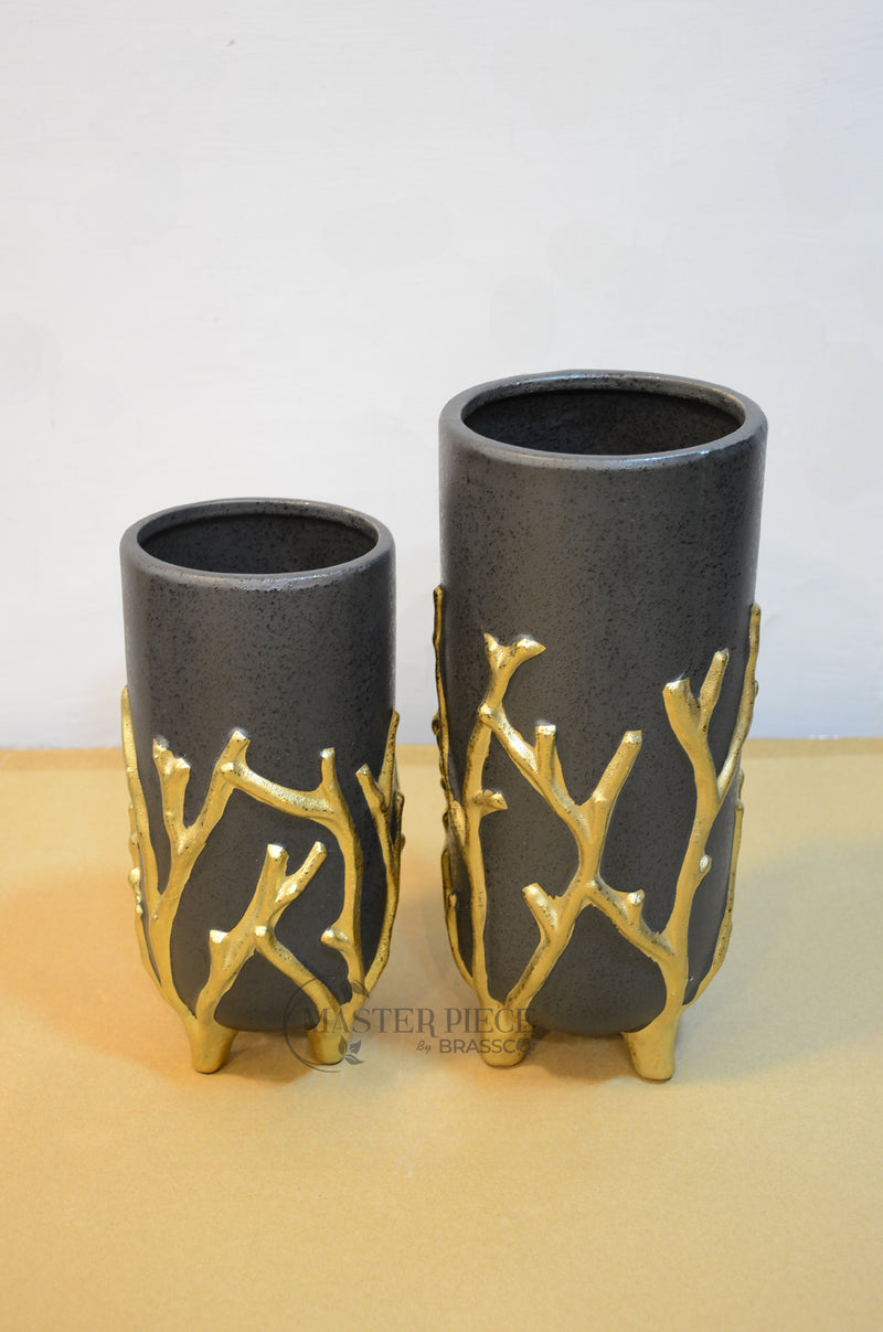 AF` Black Gold Line Vase Medium & Large 2 Pcs set (Decor)(vase)